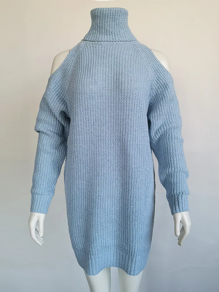 Вязаный свитер платье, Женская водолазка с длинным пуловеры с открытыми плечами джемпер зимние Для женщин свитера Blusa De Frio Feminina