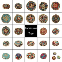 Непальская бусина в стиле ретро, 1 шт., плоская круглая бусина с буквой ручной работы под старину из золотисто-красной глины для самостоятельного изготовления тибетских украшений, модель 27101