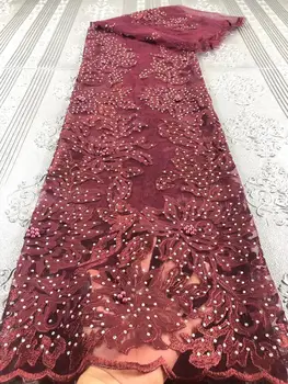 

African Lace Fabric Embroidered Nigeria Lace Fabric Bride High Quality French Tulle Lace with stone Fabric Women's Clothes