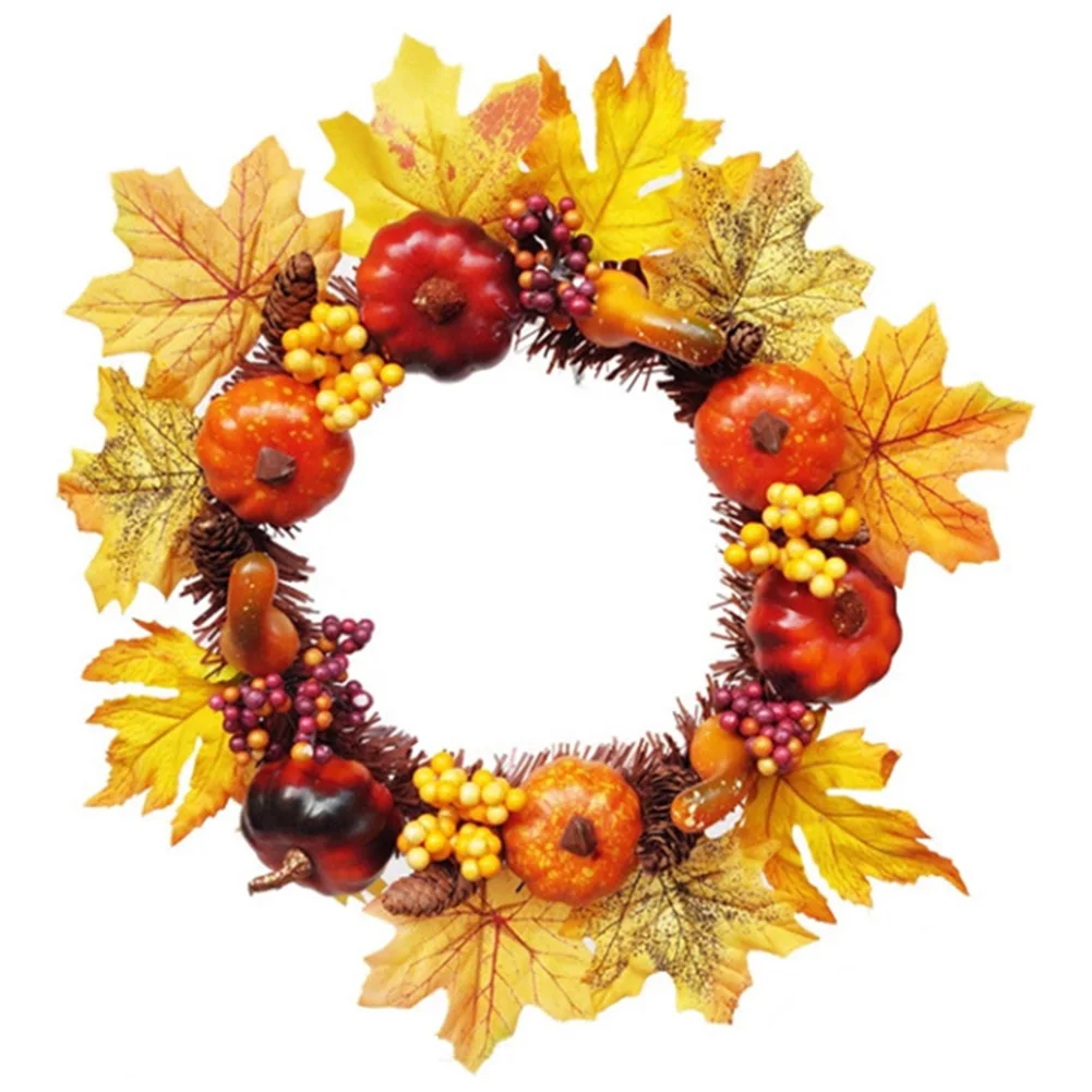 

Artificial Fall Wreath Pumpkin Garland Maples Leaf Home Wall Thanksgiving Halloween Decor QP2