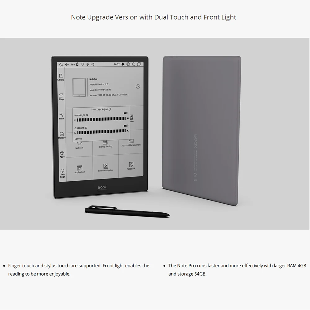 BOOX Note Pro ebook Reader 10," E-reader Wi-Fi e-ink гибкий Tou-ch cta экран цифровой блокнот передний светильник для чтения электронных книг