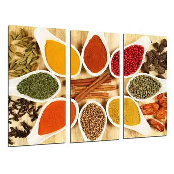 

Colorful spices in Spoons White, Kitchen, Shop, photo print on wood, modern picture decorative 26915