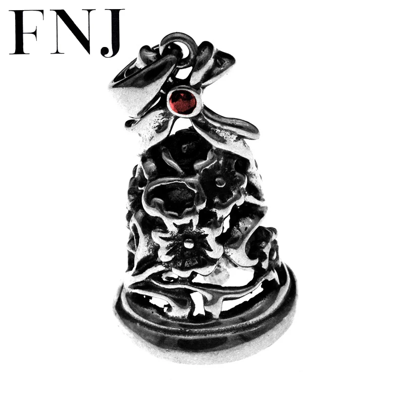 FNJ подвеска-колокольчик с крестом, 925 серебро,, чистый S925, тайские серебряные Подвески для изготовления ювелирных изделий для женщин и мужчин, красный циркон