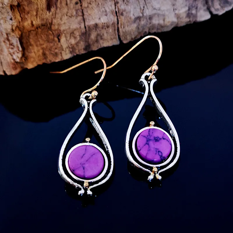 Tisonliz, винтажные серебряные фиолетовые серьги с камнем, висячие серьги для женщин, геометрические подвески, массивные серьги-капли, вечерние ювелирные изделия