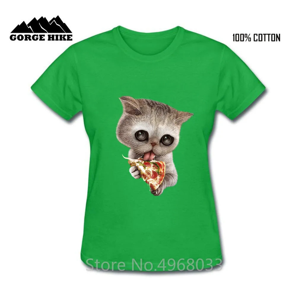 Bayi Hewan Lucu Kucing Suka PIZZA Anak Kucing T shirt Wanita Kitty