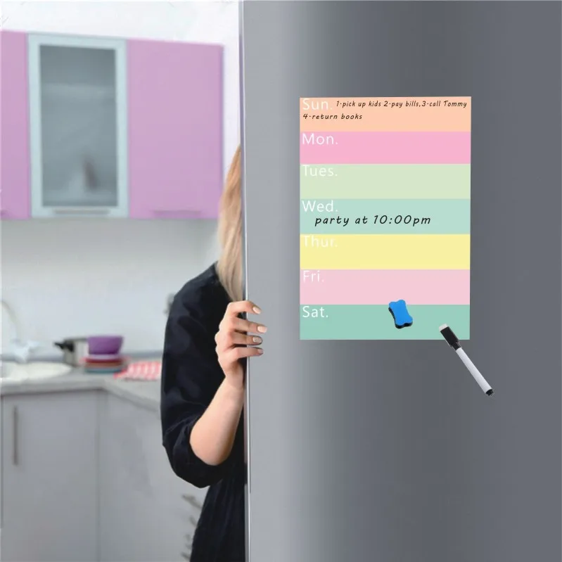 A4 магнитная доска для холодильника магнит Еженедельный планировщик, чтобы сделать список блокнот сухая-стирается белая доска объявлений лист графика