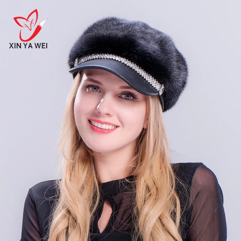 Натуральный мех, помпон для шапки, меховые женские шляпы с настоящим мехом, женские шапки, зима, русская меховая шапка, женские шапки