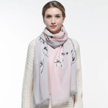 

Women 100%Pure Wool Scarf Winter Brand 2019 Shawls and Wraps for Ladies Painted Butterfly Echarpe Real Lamb Wool Scarves Foulard