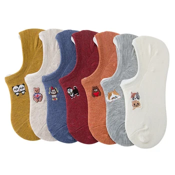 

Summer Invisible Socks Cartoon Embroidery Women Socks Fashion Cotton Socks Silicone Non-slip Short Socks 5pairs/lot=10pieces