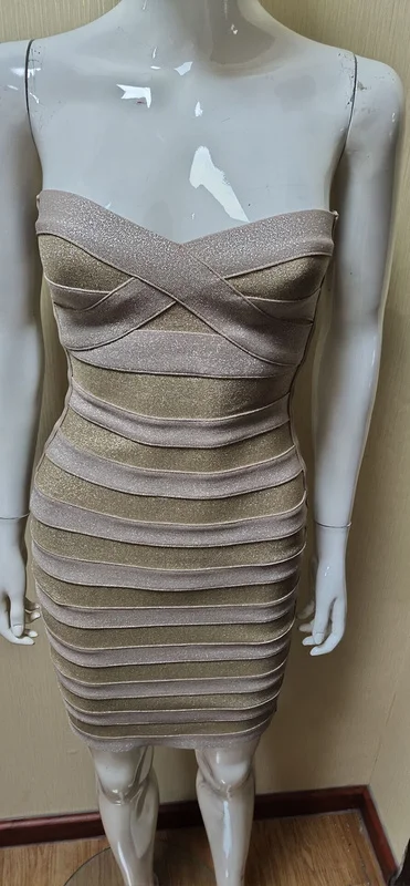Высокое качество хаки без бретелек Полосатый Bodycon Бандажное Платье милое платье для выпускного вечера