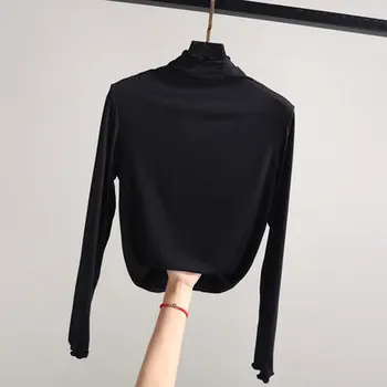 

NEW 2019 new semi-high collar bottoming women's spring and autumn thin collar long sleeve slim fit inside