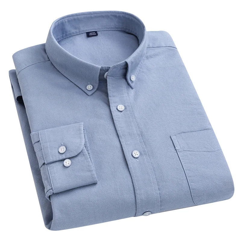 Cotton Oxford Solid Blue Mens Shirts 