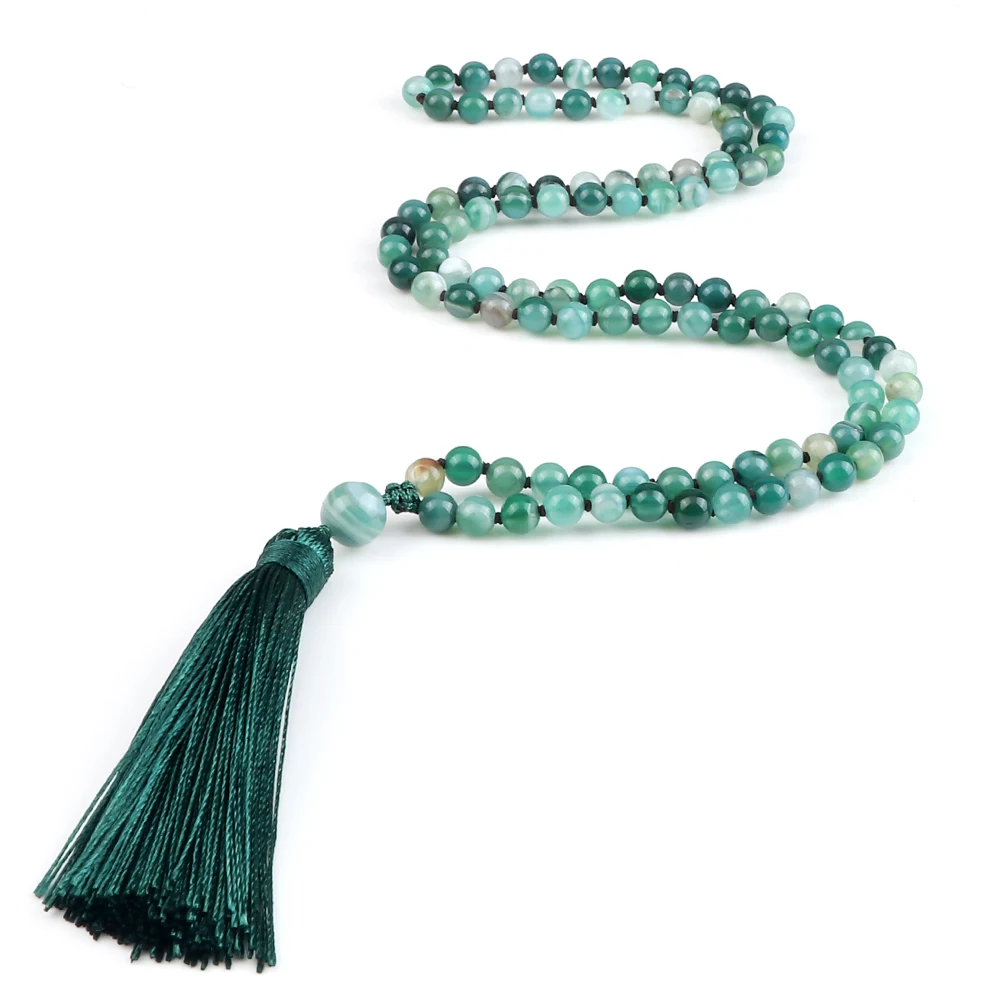 108 Beads Prayer Necklace Natural Green Stripe Onyx Stone Buddhist Buddha Meditation Bead Mala Necklace Women Men Jewelry Gifts 1