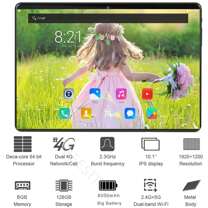 10 дюймов 2.5D стекло планшетный ПК Android 8,1 Deca Core 4G LTE 6 Гб ram 128 Гб rom 1920*1200 ips A-GPS подарки планшет 10 10,1