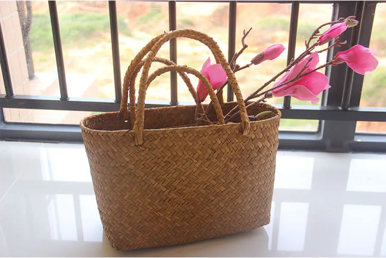 Seaweed woven basket flower straw flower basket garden succulent handbag handbag flower basket crafts storage basket WF725202