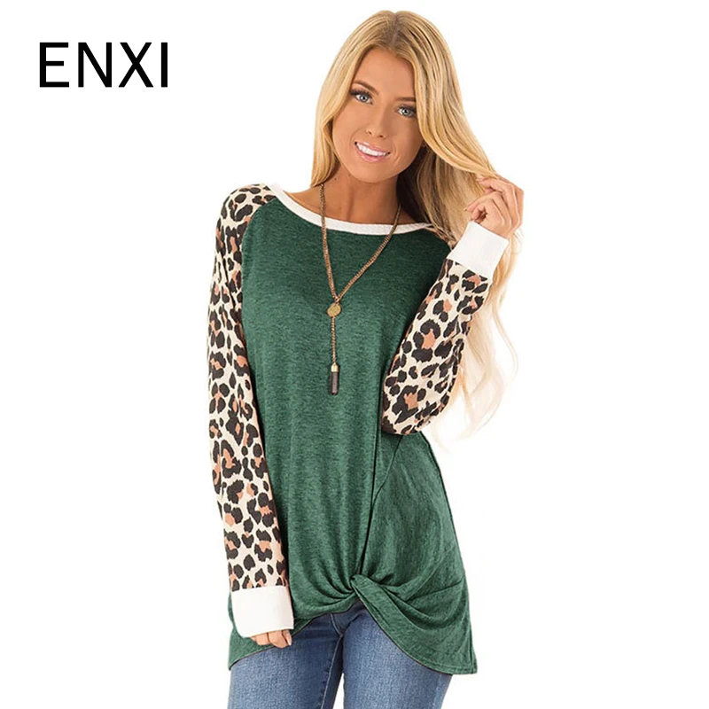 ENXI Осенняя леопардовая Лоскутная рубашка для беременных с длинными рукавами, Одежда для беременных, модная футболка для женщин, топы для мам