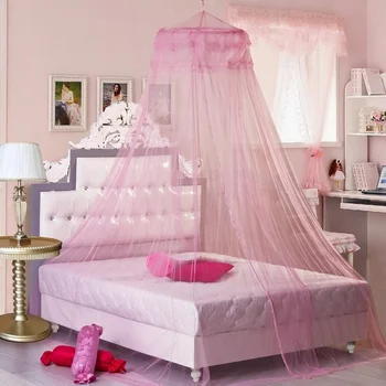 

New Romantic Pink Hung Dome Mosquito Net Insecticide Treated Folded Lace Polyester Round Mosquito Nets Curtains for Bed