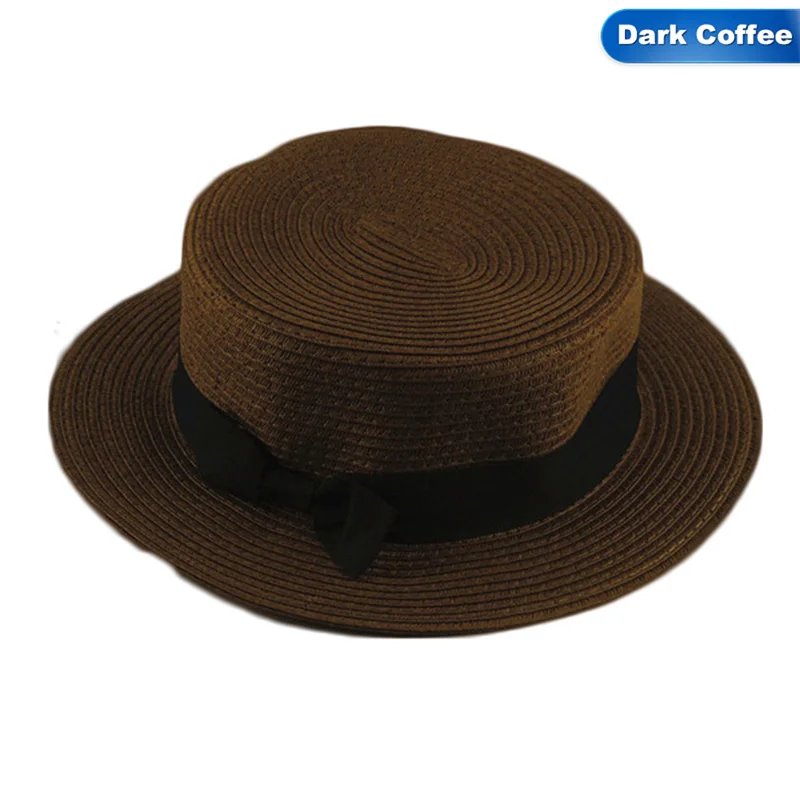 dark coffee Солнцезащитные очки лента круглый плоский Топ Соломенная пляжная шляпа Панама шляпа летние шляпы для девочек соломенная бейсболка Gorras - Цвет: dark coffee