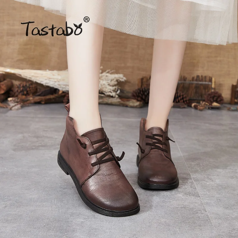 Tastabo г. Осенне-зимняя женская обувь с высоким берцем обувь на низком каблуке повседневная обувь женские ботинки коричневого цвета в стиле ретро, S98056