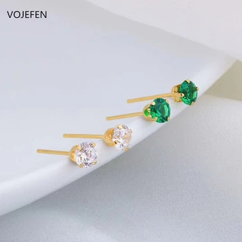 

VOJEFEN AU750 Women's Earrings 18K Yellow Gold Earrings Bright Cubic Zirconia Stud Earrings Fine Jewellery (White, Green)