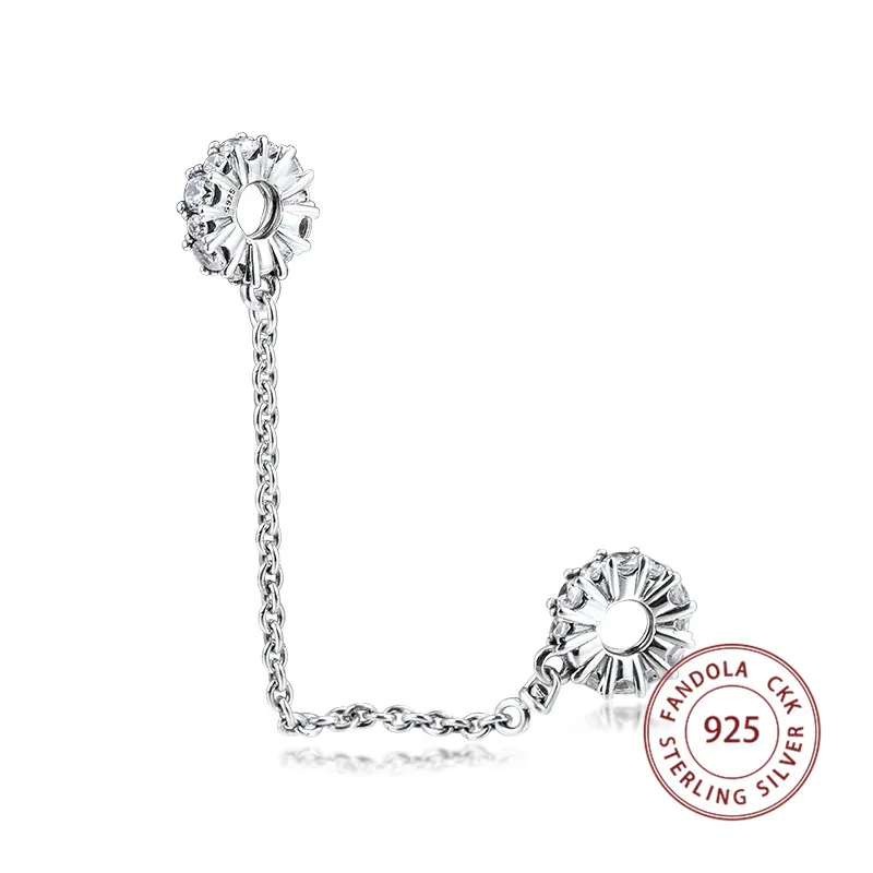 Подходит для браслетов Pandora berloques, 925 пробы, серебряные, прозрачные, сверкающие, безопасные цепочки, подвески, бусины для изготовления ювелирных изделий, kralen perles