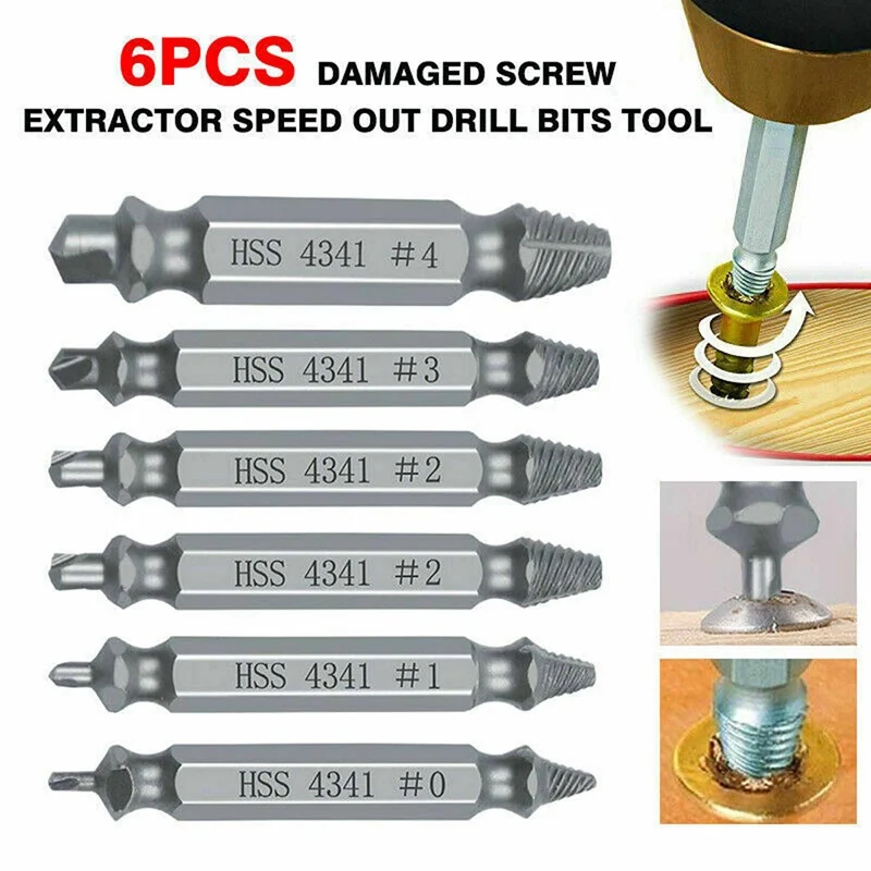 

6Pcs Damaged Screw Extractor Speed out Drill Bits Broken Bolt Remover Tool Hand-held disassembly tool