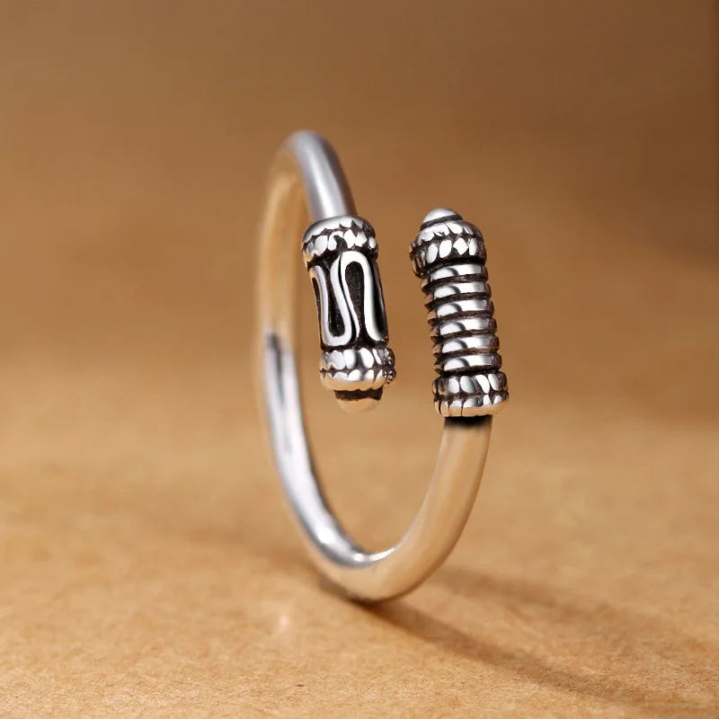 925 Sterling Silver 925 пробы Серебряное кольцо ретро модное креативное тайское серебрянное кольцо Открытое кольцо для мужчин и женщин регулируемое - Цвет камня: 925 Sterling Silver