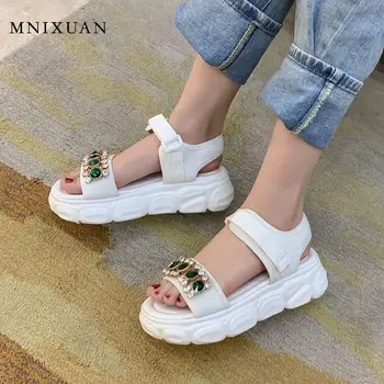 

Zapatos de plataforma mujer shoes woman flat platform sandals 2020 summer new luxury rhinestone wedges white heels big size 45