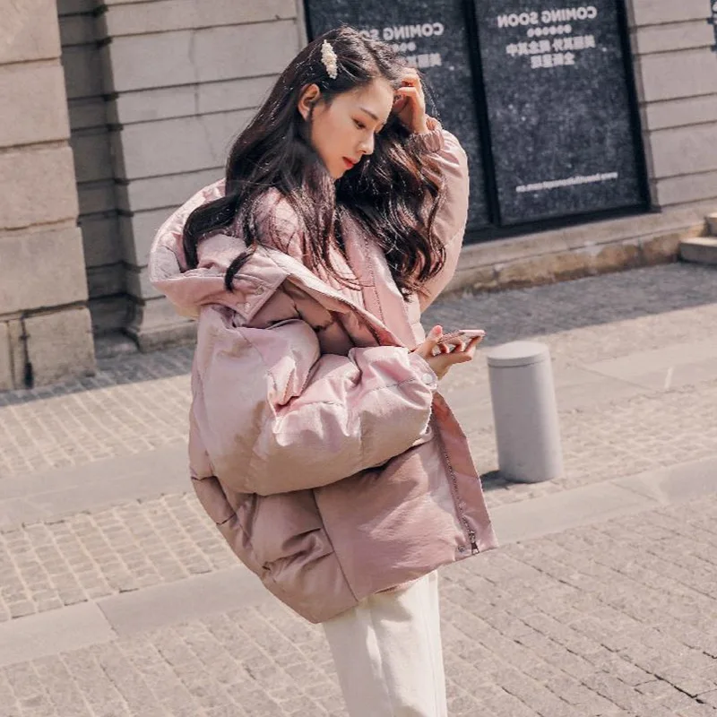 

Photo Shoot INS South Korea Short-height BF Velvet Joint Short Hooded down Coat Women's Thick Best Friend Cotton Coat