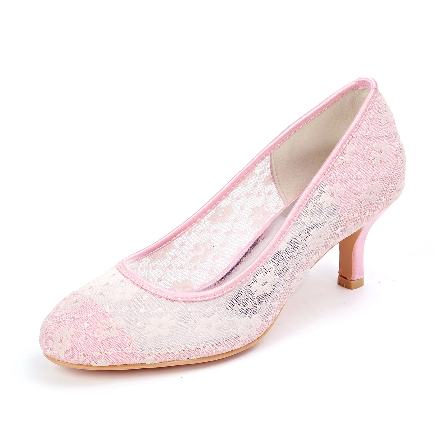 

Sweet Lace Lady Pumps Rounded Toe Slip on Women Medium Heels Bridal Wedding Birthday Party Prom Girl's Shoes White Pink Black