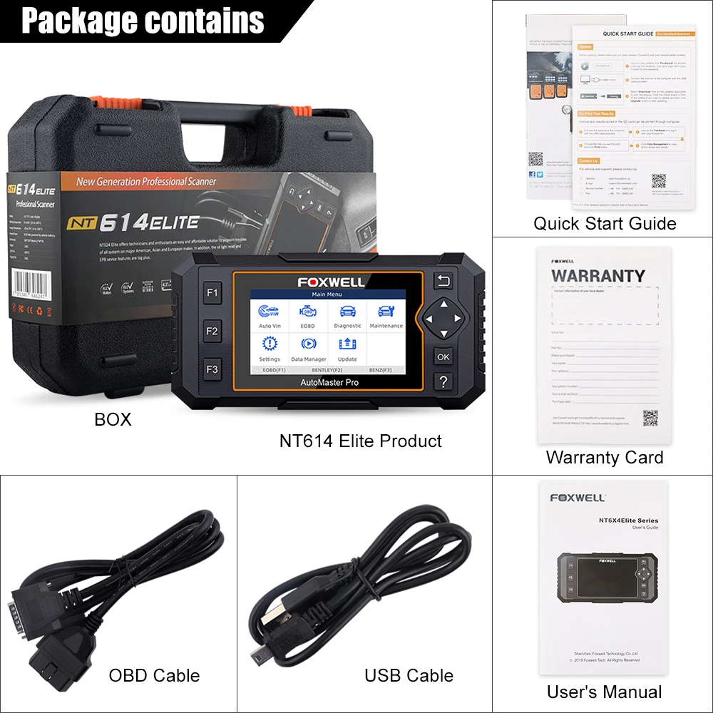 FOXWELL NT614 Elite OBD2 автомобилей средство диагностики двигателя ABS подушки
