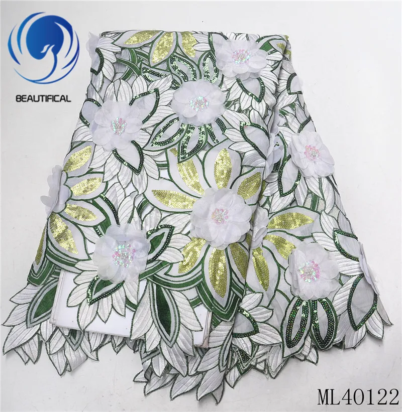 

BEAUTIFICAL african lace fabrics embroidery sequins organza lace fabric Top sale 3d appliques organza lace with beads ML4O122