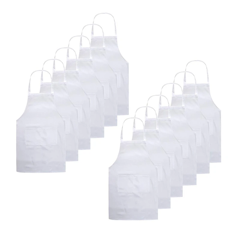 

Bib Aprons for Restaurant- Unisex Apron Bulk with 2 Roomy Pockets Machine Washable for Kitchen Crafting BBQ White 12Pcs