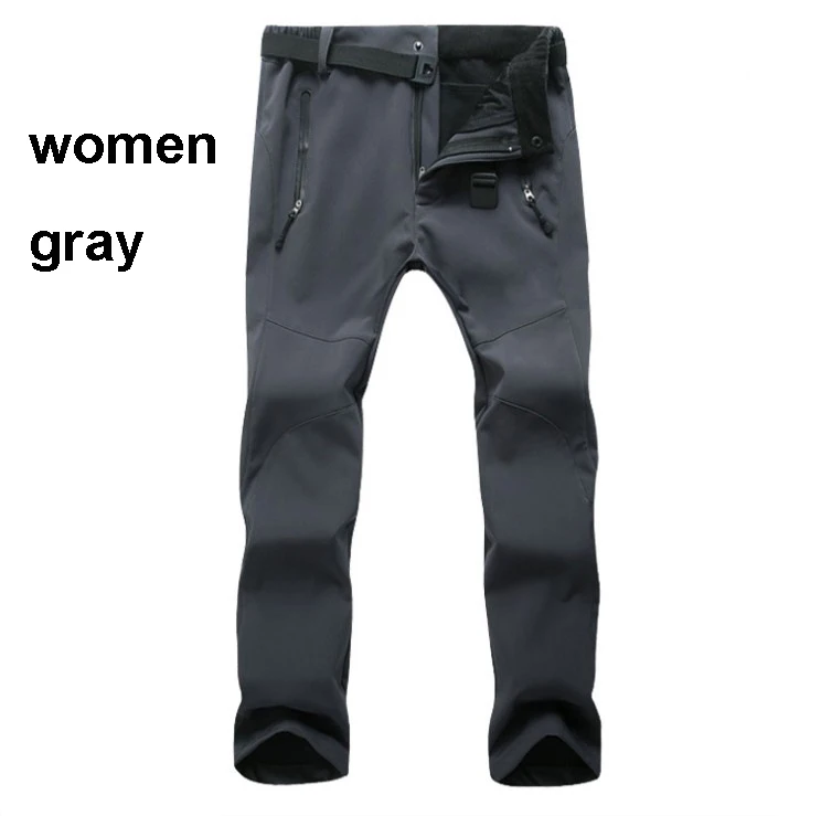 women gray 30 градусов женские мужские походные брюки зимние лыжные треккинговые флисовые теплые флисовые брюки Софтшелл для рыбалки кемпинга водонепроницаемые лыжные брюки - Цвет: women gray