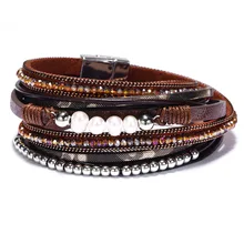 4 цветная кожа многослойный браслет модные мессенджер через плечо на магнитной застежке соединение жемчуг дикий Трендовое ювелирное изделие для пары, праздничный подарок сувенир