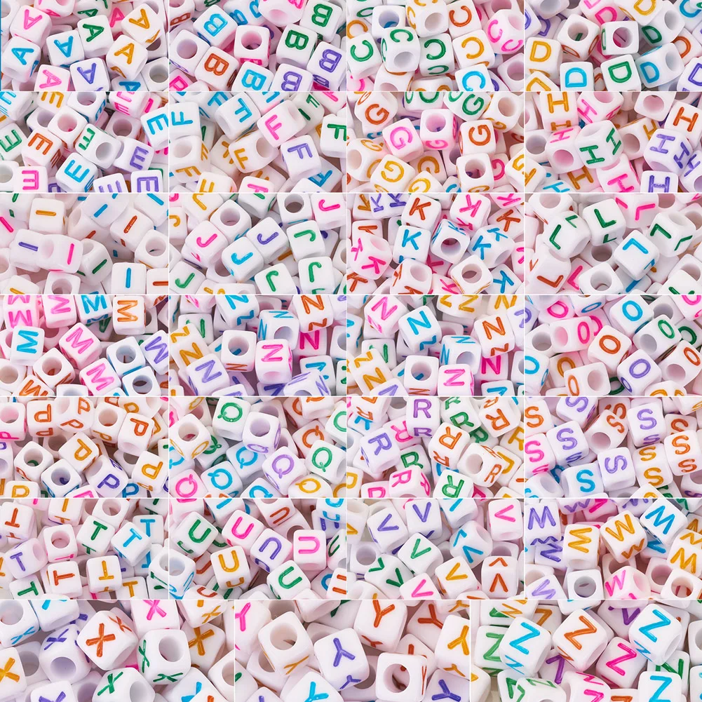 

1300Pcs Mixed Colors Alphabet/ Letter Acrylic Cube Beads Square Loose Bead Charm For Bracelet Necklace DIY Jewelry Making 6MM