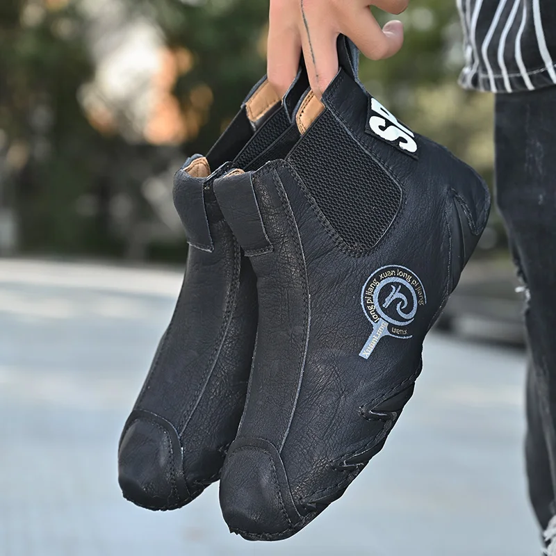 Fashion Winter Men's Boots Plush Warm Men's Snow Boots Luxury Men Leather Autumn Outdoor Light Motorcycle Work