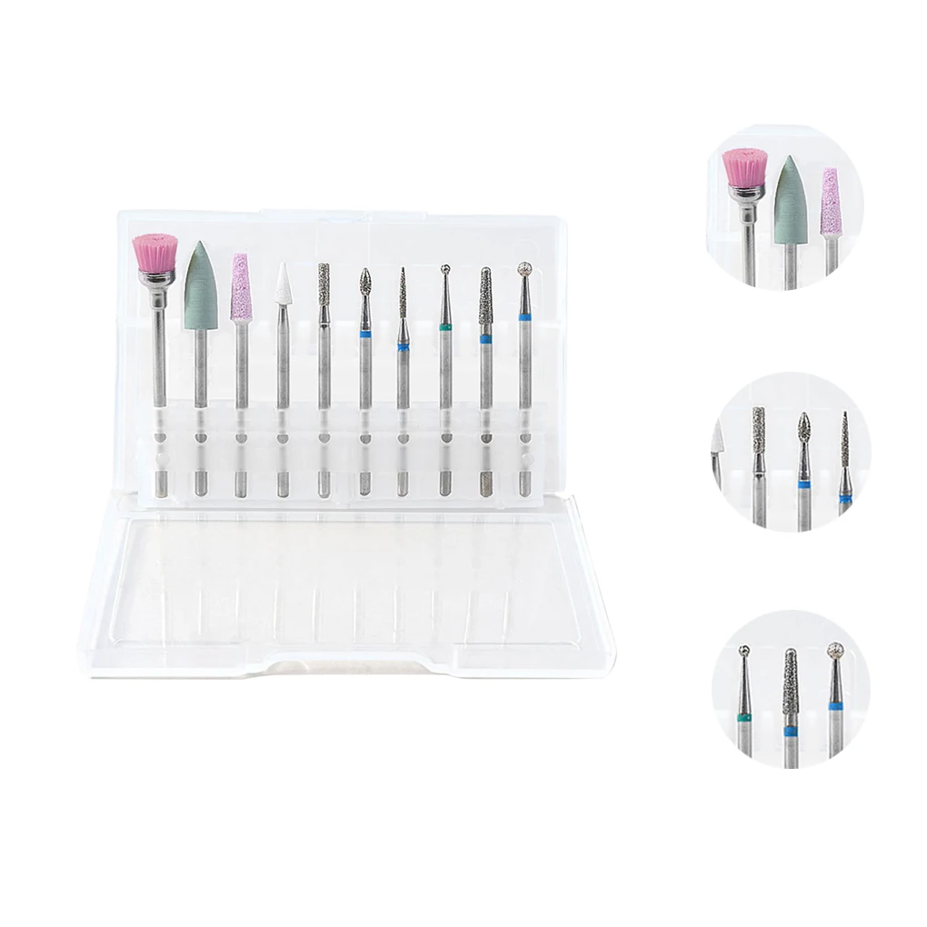10pcs/set Nail Art Grinding Drill Bits Electric Manicure Machine Tips Brush Polishing Tools