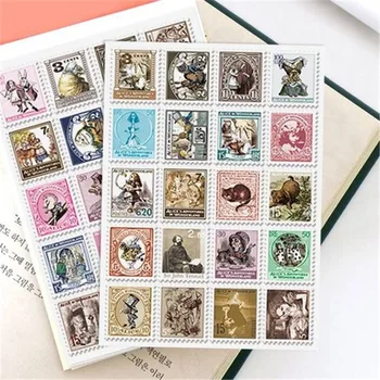 

4 Pcs Vintage European Style Alice Folded Stamp Decorative Stickers Material Stickers Notebook Paper