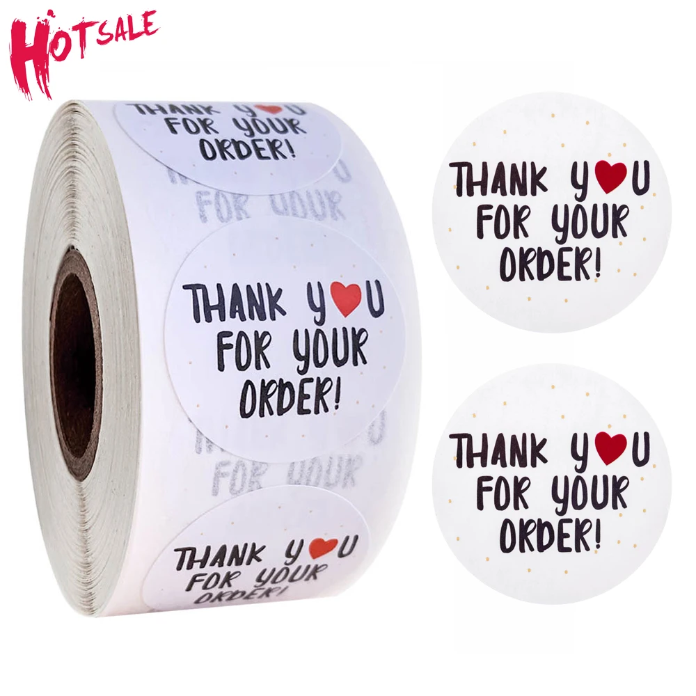 

Round Thank You for Your Order Stickers 500 Pcs/roll Heart Thanks for Shopping Small Shop Local Handmade Stickers White Stickers