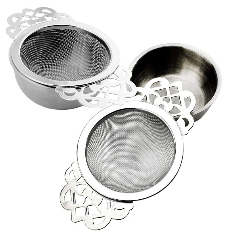 Чайное ситечко с капельницей(2-Pack); элегантный из нержавеющей стали, чайное ситечко с россыпью листьев