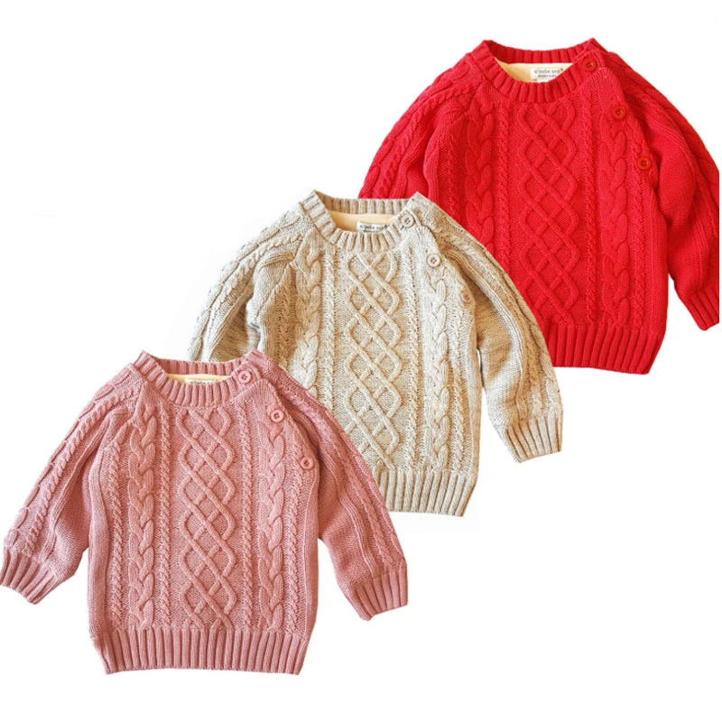 Детский свитер для маленьких девочек; красный свитер для маленьких детей; трикотажный Зимний вязаный свитер с подкладкой из кораллового