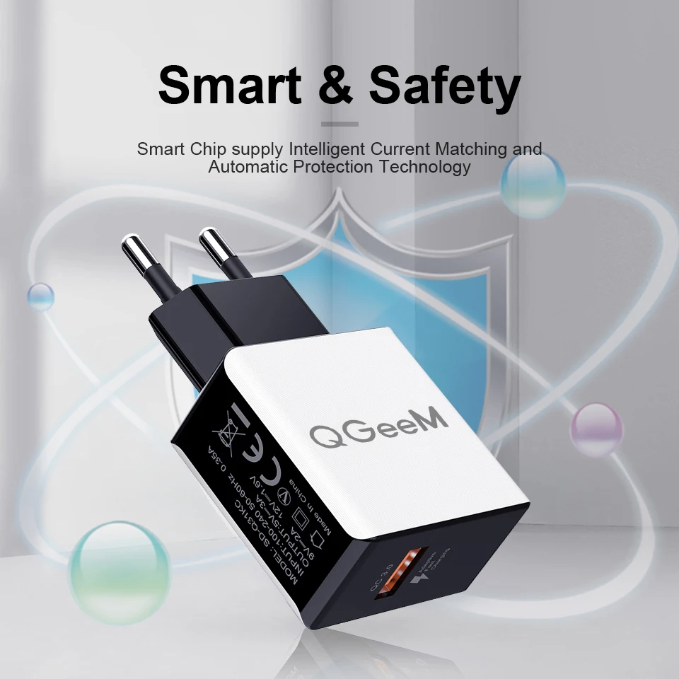 QGEEM QC 3,0 USB зарядное устройство волоконное быстрое зарядное устройство 3,0 быстрое зарядное устройство Портативный зарядный адаптер для телефона для iPhone Xiaomi Mi9 EU US