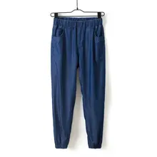 Южная Корея XR Тенсел джинсы стиральная ковбой свободные эластичный пояс Ретро женские брюки лето