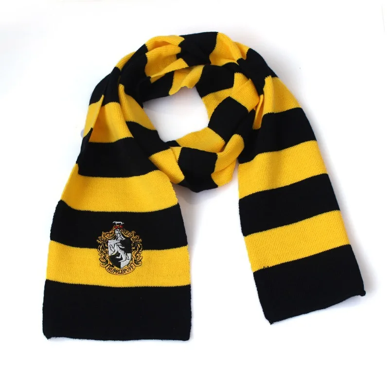 Thin Yellow Wizard Potter Scarf Hermione Scarf Gryffindor/Slytherin/Hufflepuff/Ravenclaw Scarves Gloves Tassel Scarf Double Thickening Scarf - Color: Thin Yellow