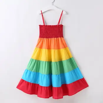 

Fashion Summer Girls Dress Rainbow Bohemian Beach Dress for Girls Kids Princess Children Dresses Baby Girls Clothes 6 8 years