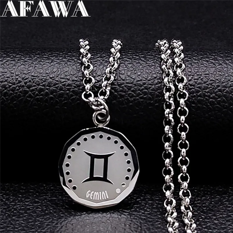 2022 Stainless Steel Astrology Gemini Chains Necklace Silver Color Small Necklace Jewelry collana personalizzata NXS02