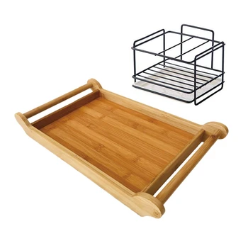 

Newest 1 Pcs Double Layer Sponge Holder Kitchen Sink Organizer With Drainer Tray & 1 Pcs Tea Tray Serving Tray With Handles