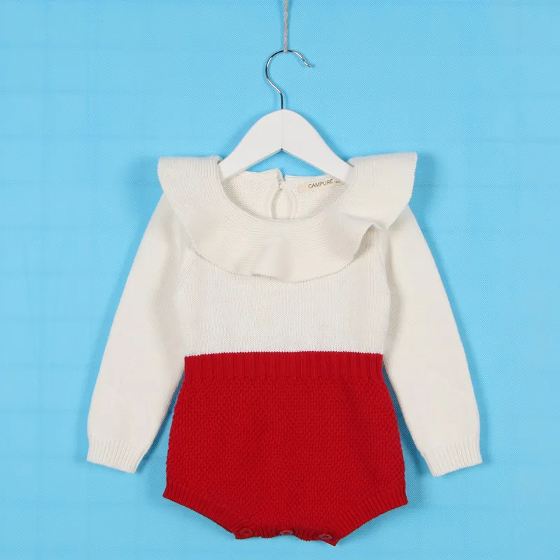 

New Style Autumn Spring Korean-style Childrenswear INS Hot Selling Peter Pan Collar Knitted Yarn Onesie Baby Bodysuit Romper Cra