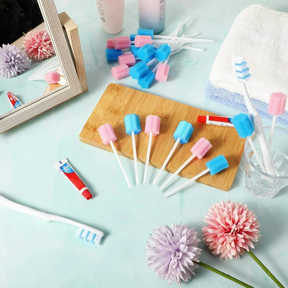 Disposable Oral Care Sponge Swab Tooth Cleaning Mouth Swabs Foam Sputum Sponge Stick For Oral Medical Use Care 100pcs